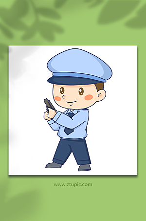 手绘卡通握枪可爱警察人物元素插画