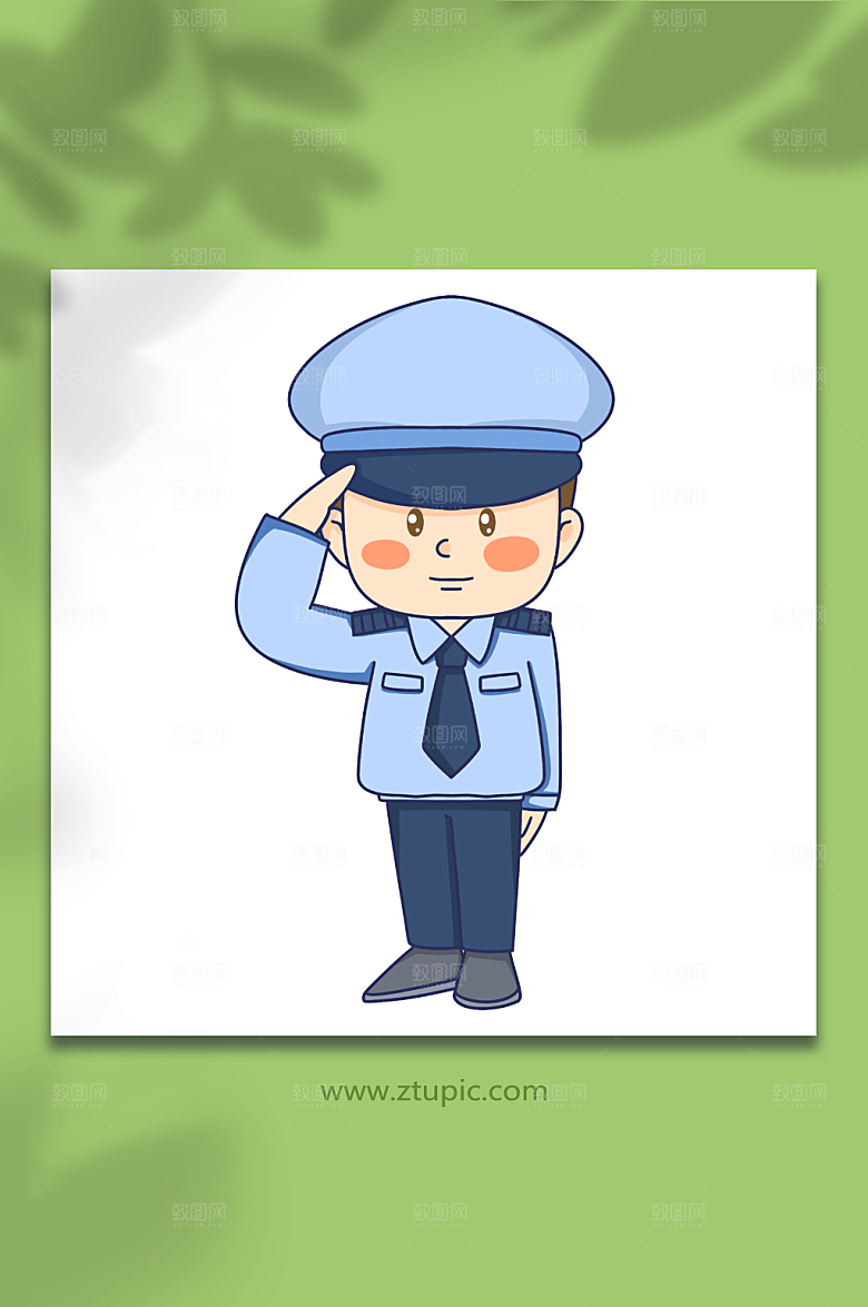 手绘卡通敬礼男可爱警察人物元素插画