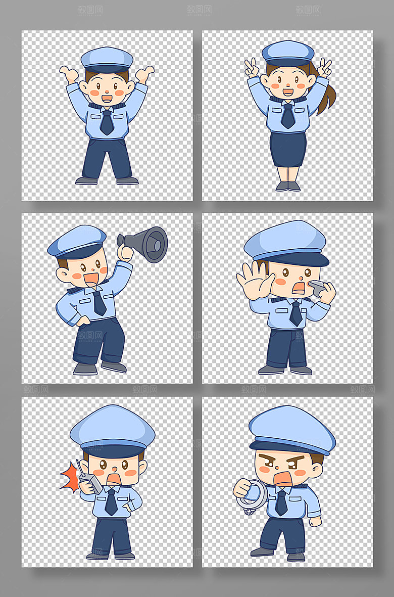 卡通可爱警察人物手绘插画元