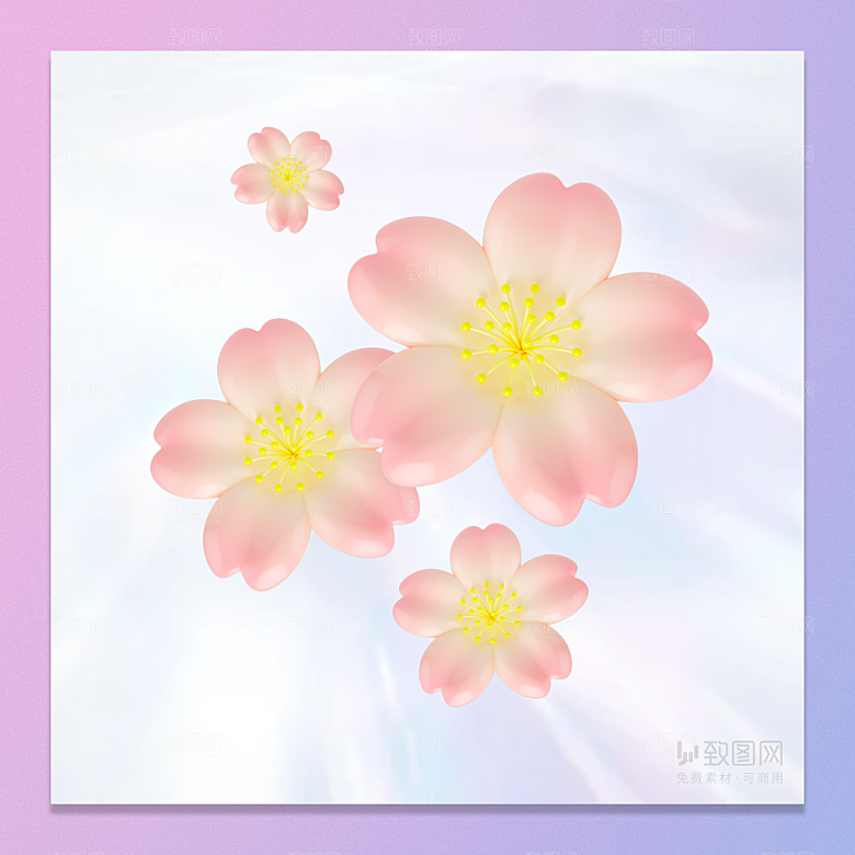 3D立体卡通樱花花朵元素
