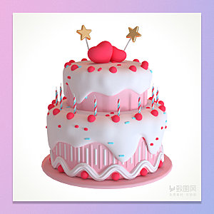 C4D粉色爱心生日蛋糕