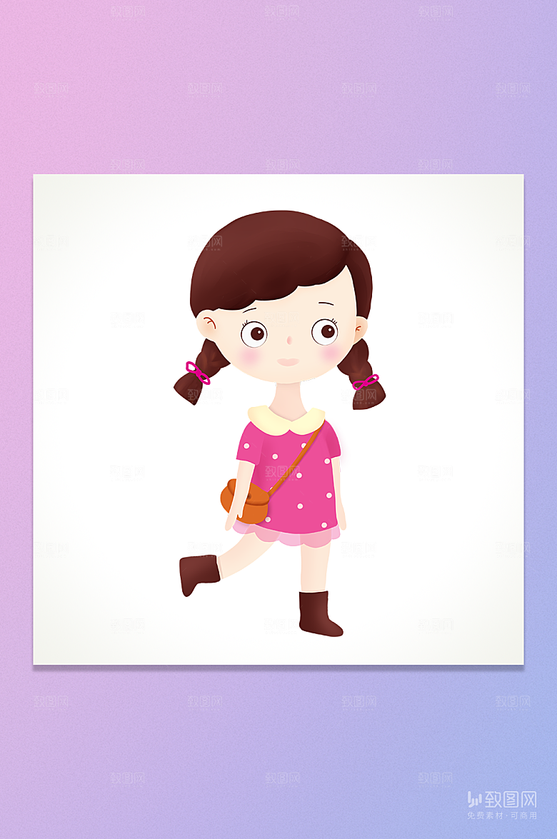 卡通手绘走路的小女孩插画