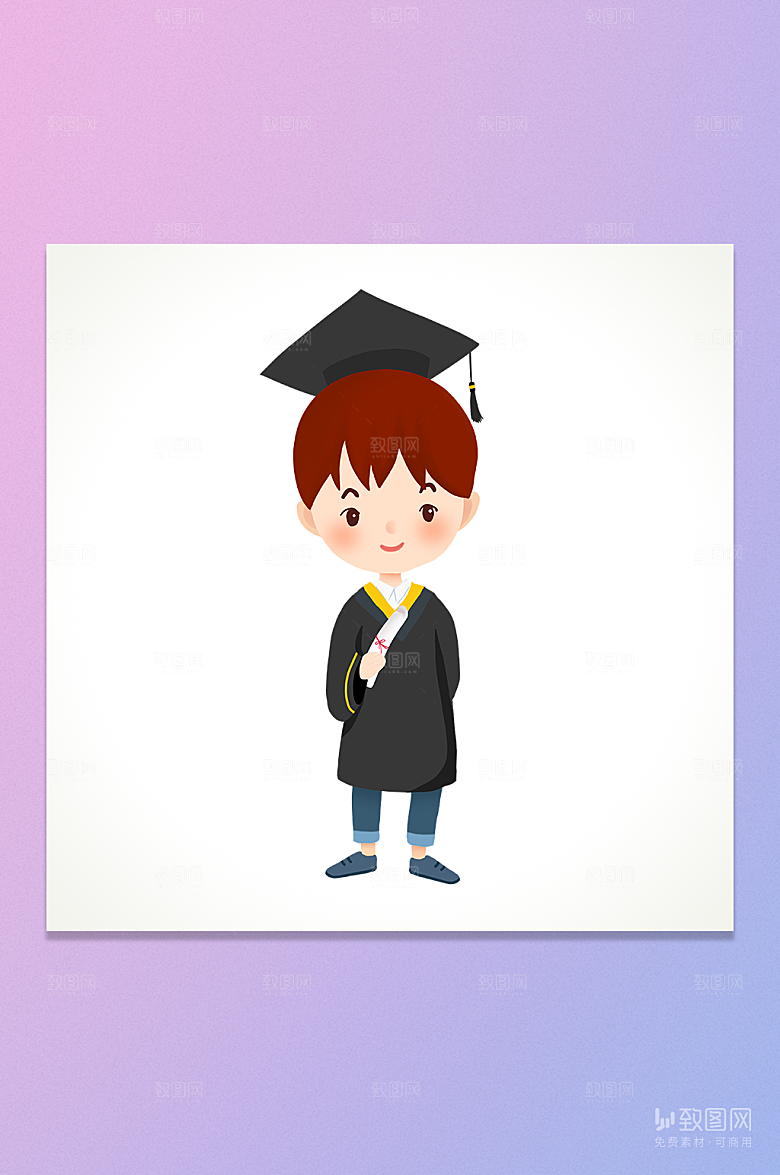 卡通手绘毕业生男孩插画