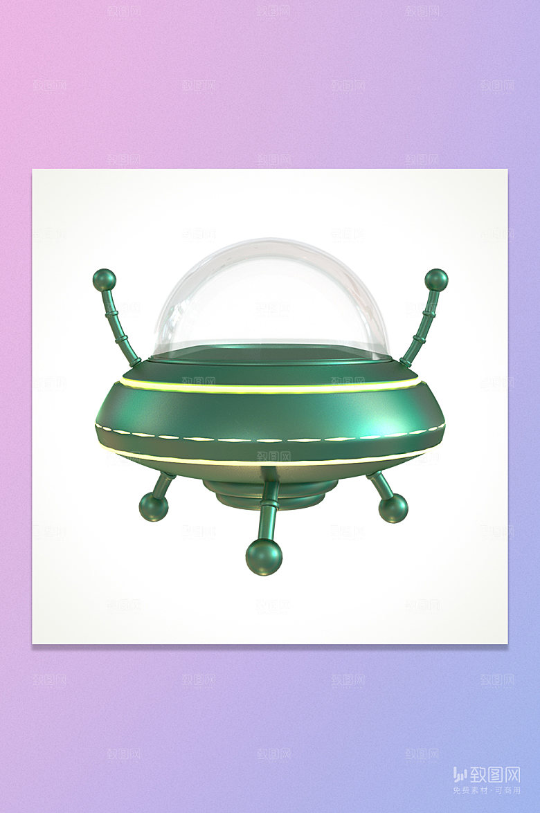 C4D神秘绿色飞碟UFO