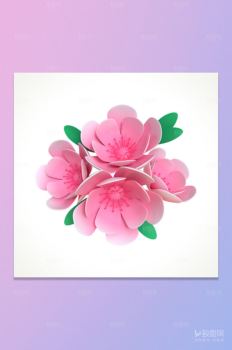 C4D粉色春天桃花花朵