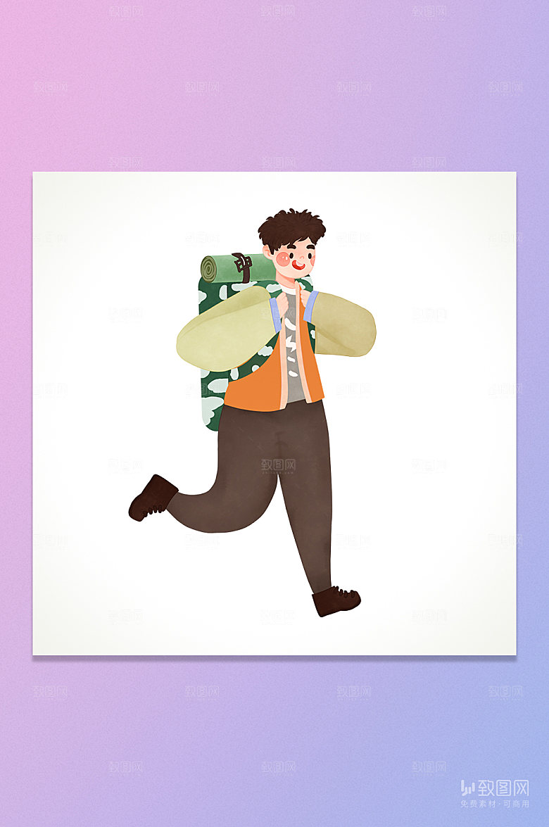 卡通背囊男孩旅行出游插画元素