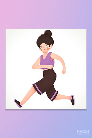 卡通运动跑步女孩插画元素
