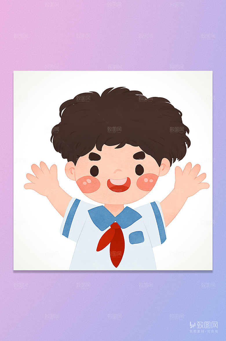 卡通红领巾男孩插画元素