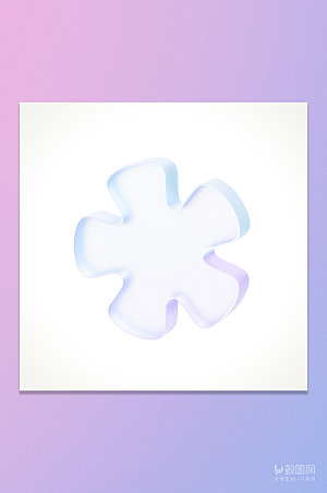 3D立体蓝紫色半透明玻璃花朵元素