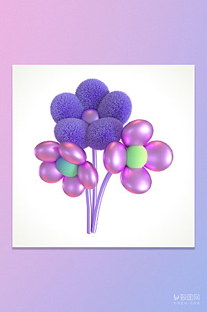 C4D紫色立体毛茸花朵