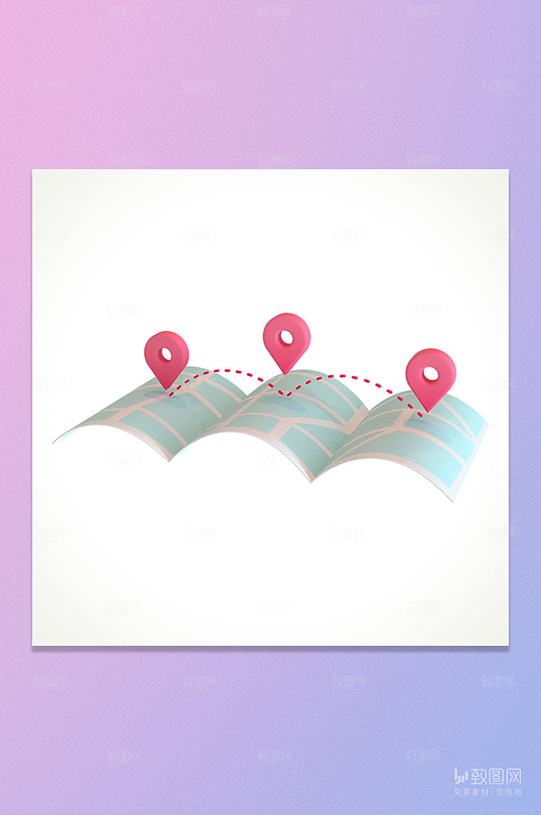 C4D玫红色旅行地图坐标