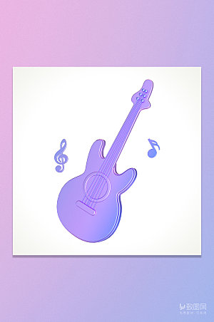 C4D蓝紫色渐变乐器吉他