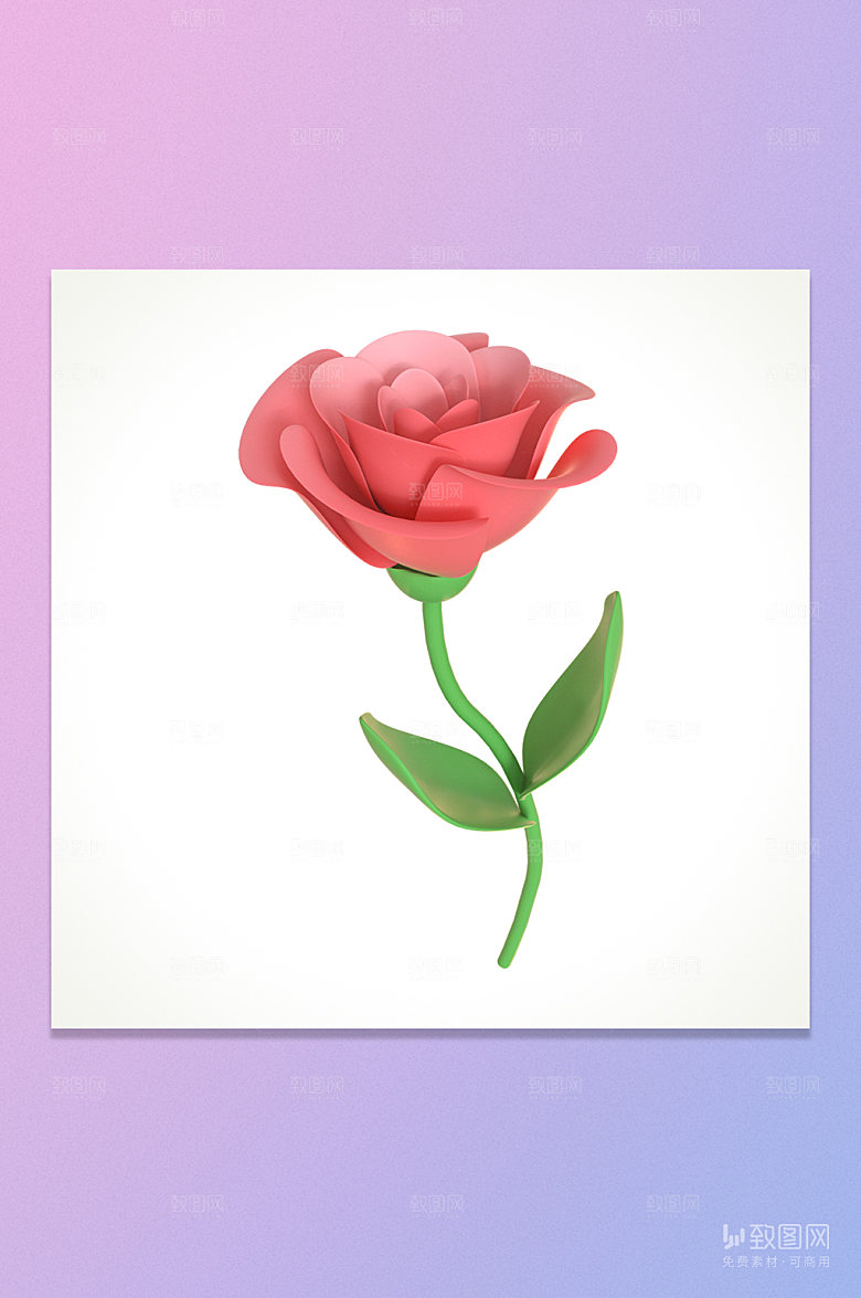 C4D粉色浪漫玫瑰花