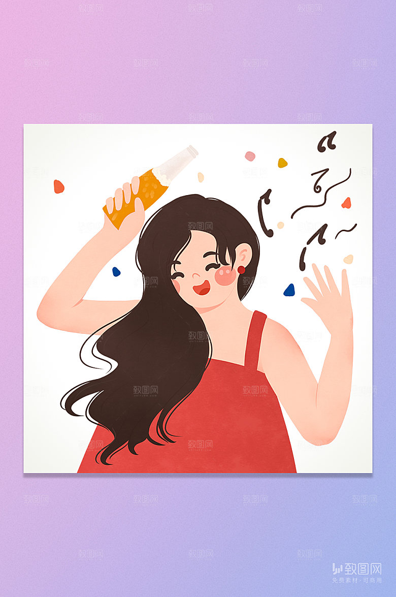 卡通活力舞动庆祝女孩插画元素