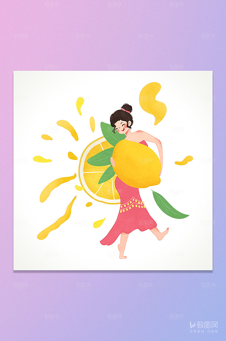 卡通柠檬时尚女性插画元素
