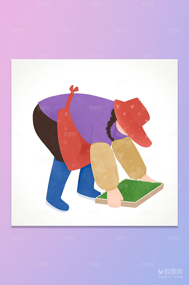 卡通播种插秧农民插画元素
