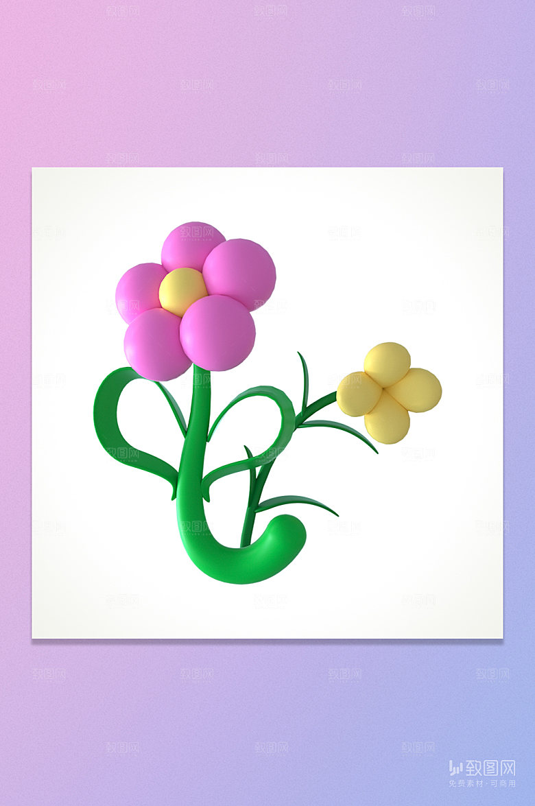 C4D立体可爱妖娆小花