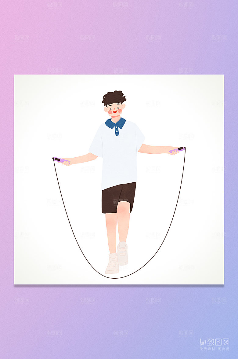 卡通运动跳绳男生插画元素