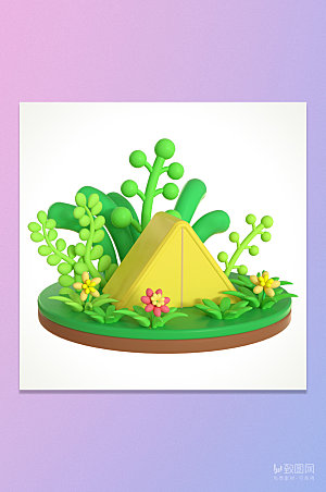 C4D绿色卡通可爱植物组合