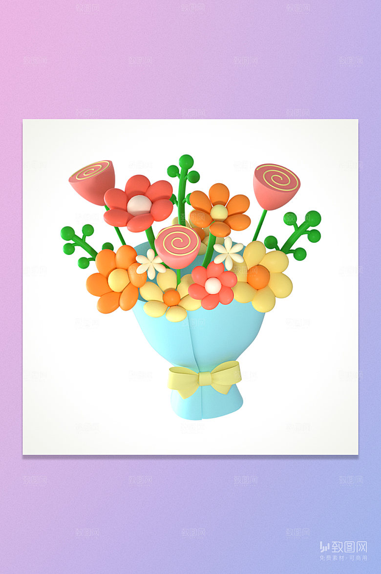 C4D春天浪漫花束