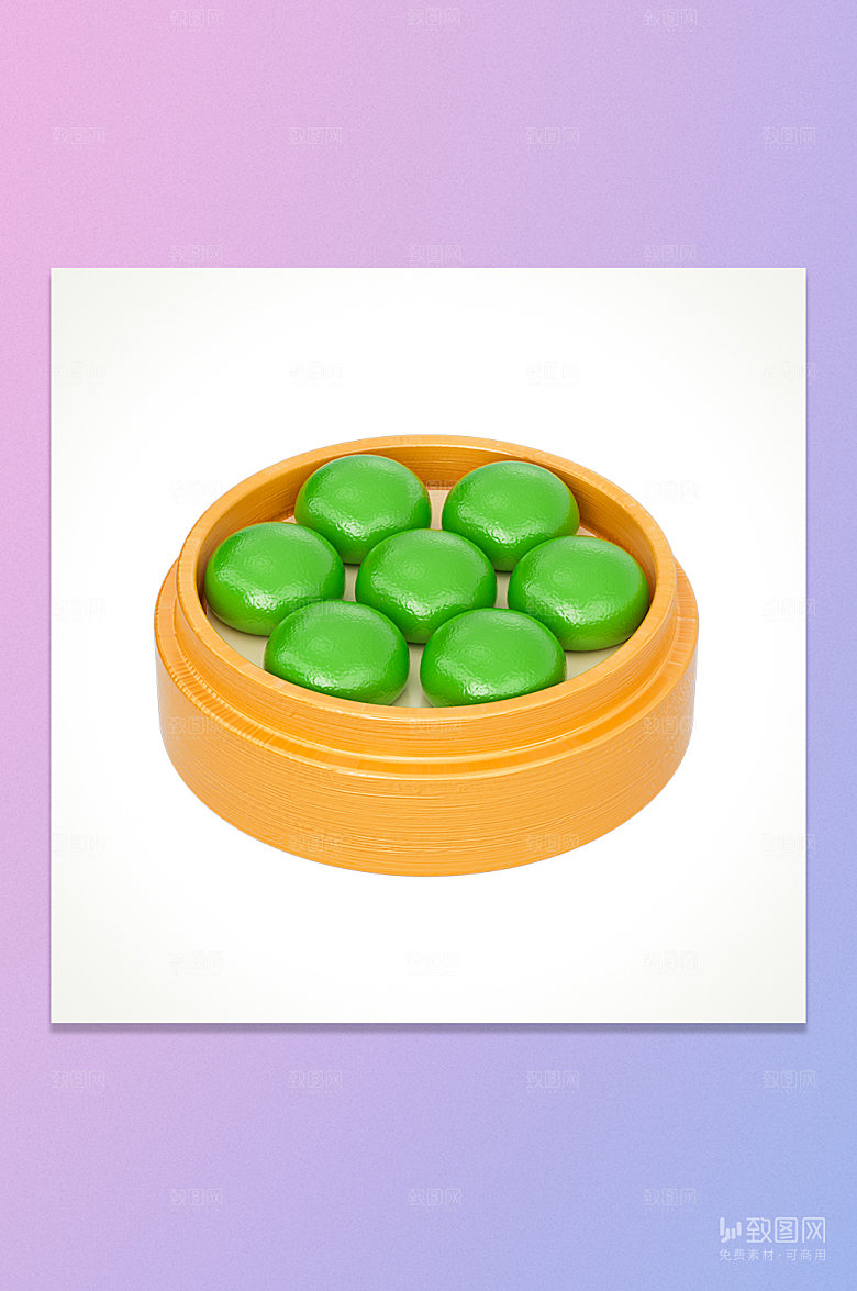 3D立体卡通青团蒸笼摆盘