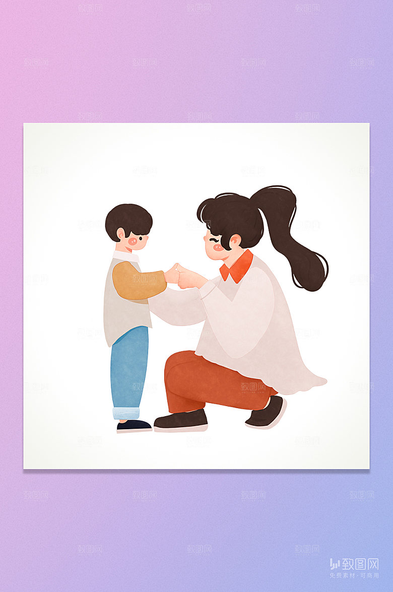 卡通亲子互动母亲节插画元素