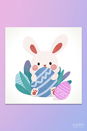可爱卡通动物小白兔彩蛋复活节插画元素