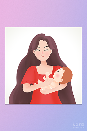 卡通手绘母亲节怀抱宝宝的妈妈插画