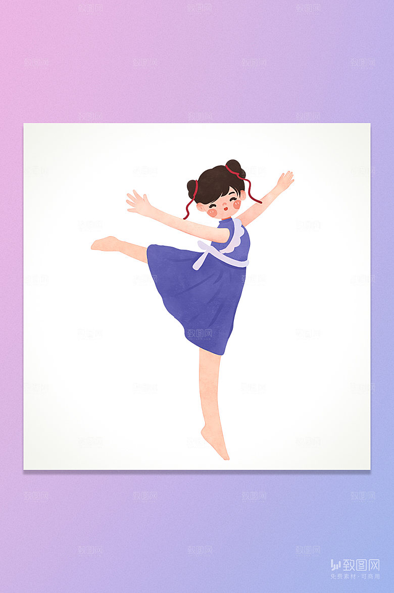 卡通跳舞女孩插画元素