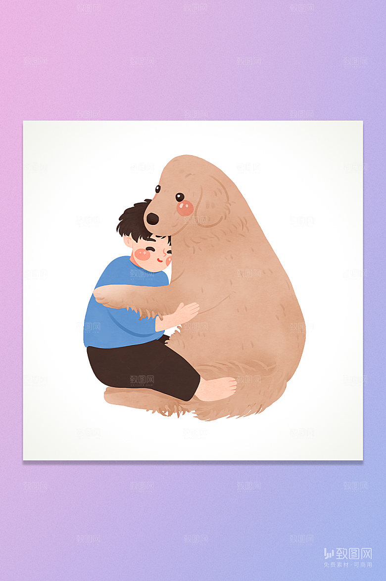 卡通男孩和狗插画元素