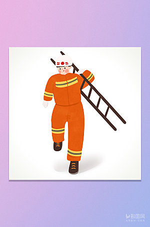 卡通橙色衣服消防员插画元素