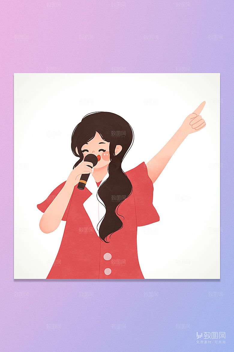 卡通话筒唱歌女孩音乐节插画元素