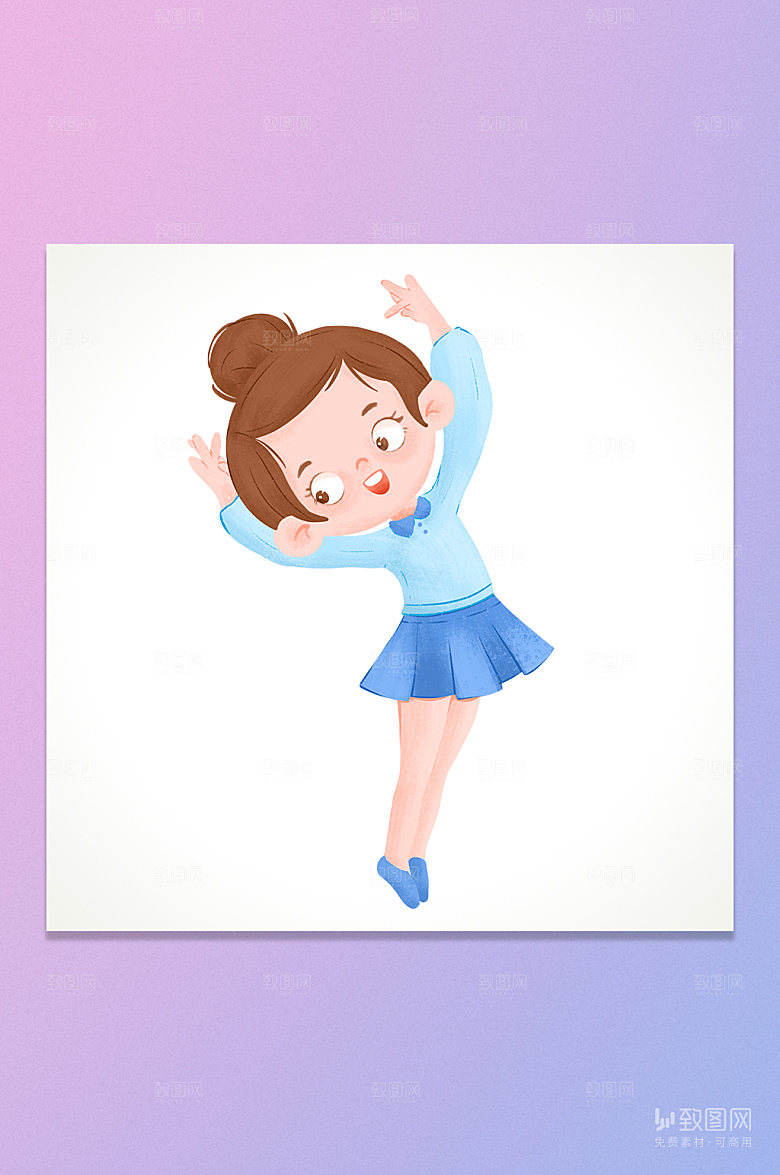 卡通手绘女生学习跳舞