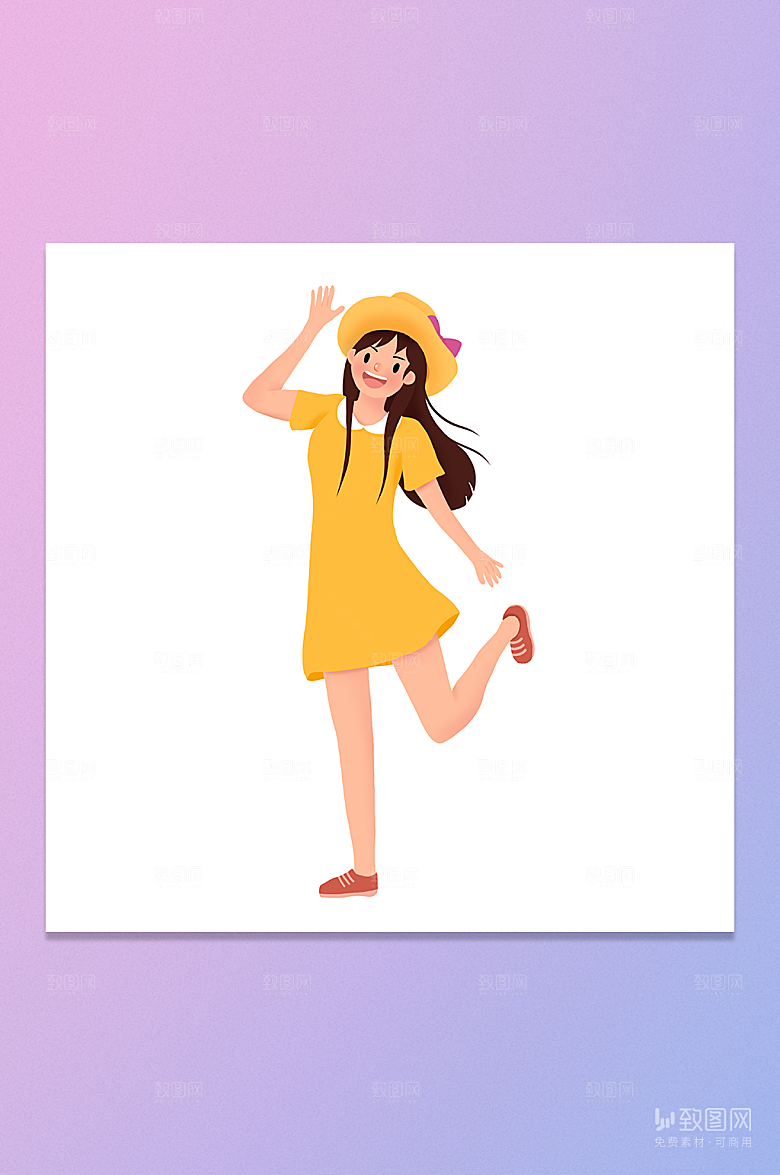 卡通手绘青年节场景出游的少女插画