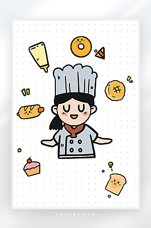 doodle风插画面包小元素蛋糕 甜甜圈
