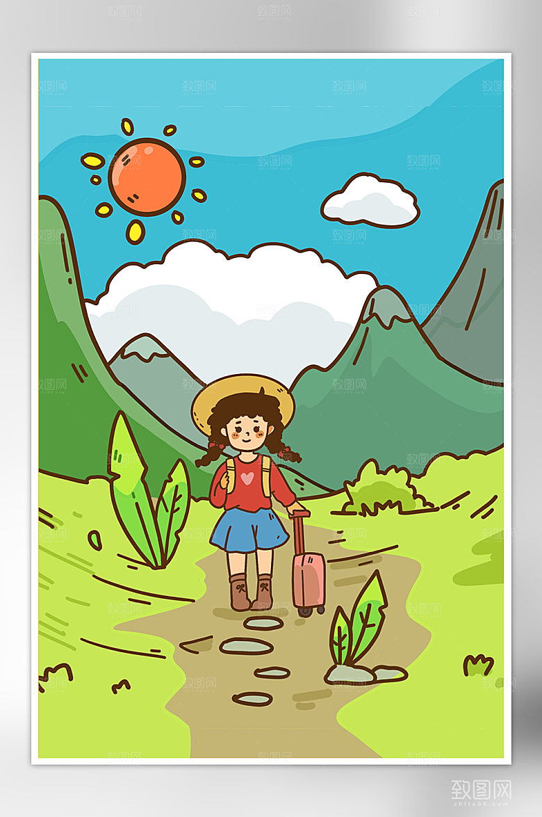 旅游创意扁平风板绘插画
