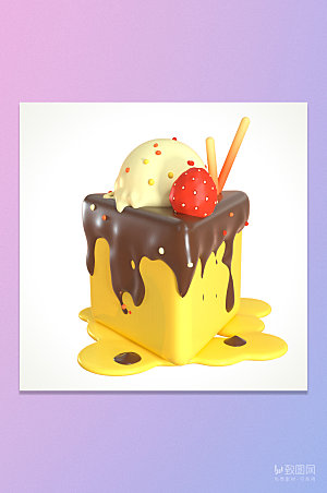 3D/c4d巧克力可爱小蛋糕
