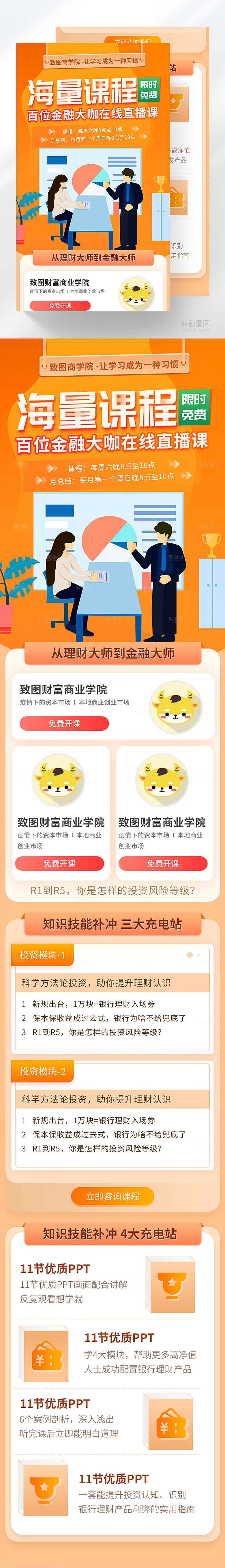 橙色金融财富知识H5长图