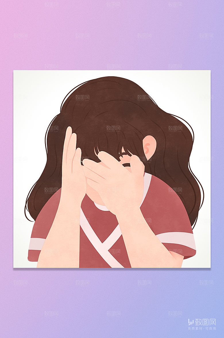 卡通捂脸女孩关爱儿童插画元素
