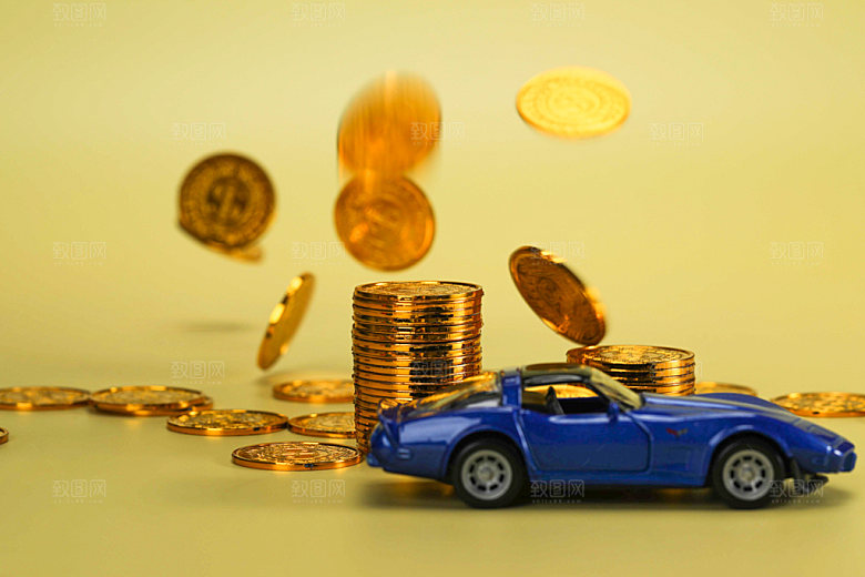 跑车金币金融创意摄影图