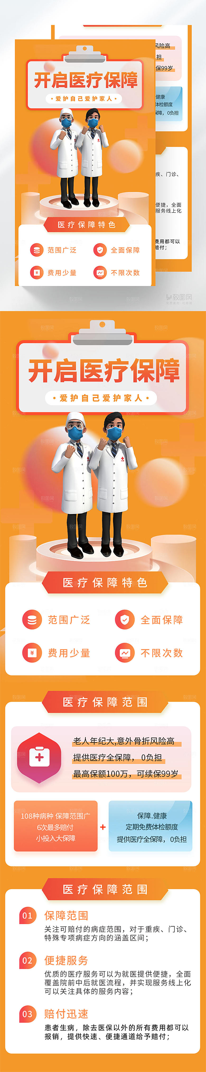 医疗保险H5长图