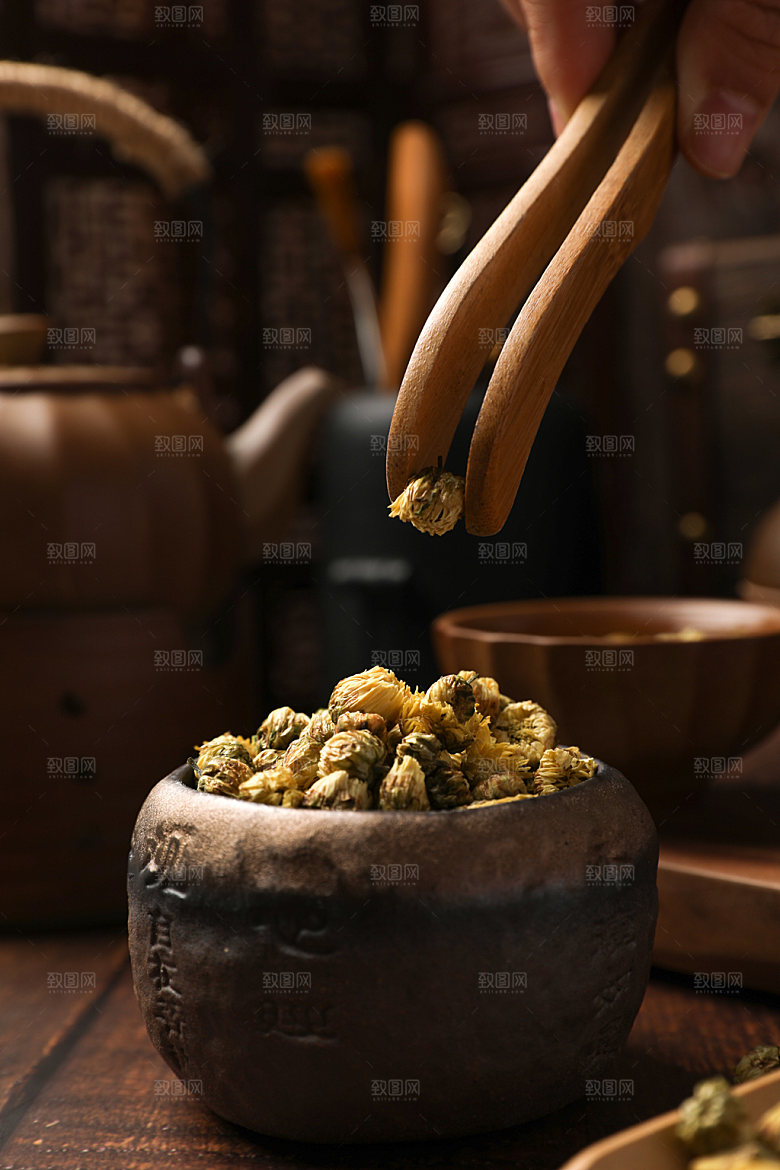 菊花茶茶道摄影图