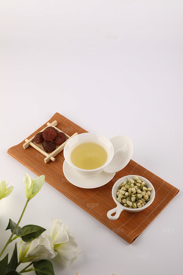 茉莉花茶泡茶蜜饯摄影图