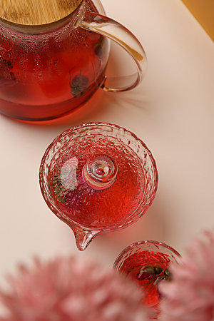 玫瑰花茶玻璃茶具摄影图