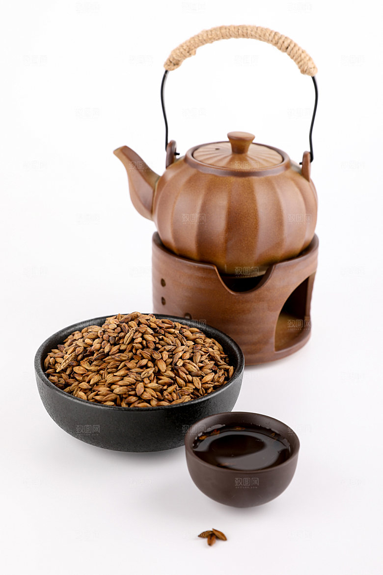 大麦茶茶具静物摄影图