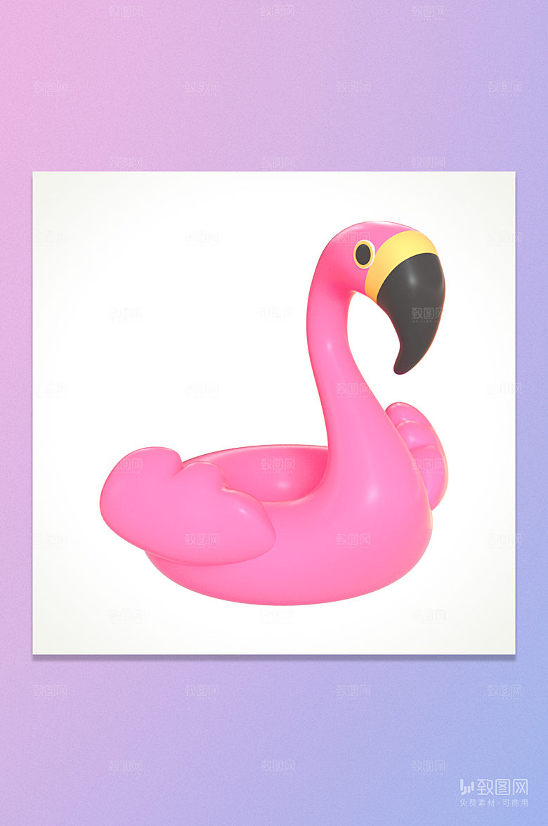 c4d/3d玫红色火烈鸟游泳圈