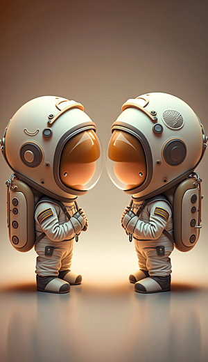 Q版宇航员形象立体3D双人效果