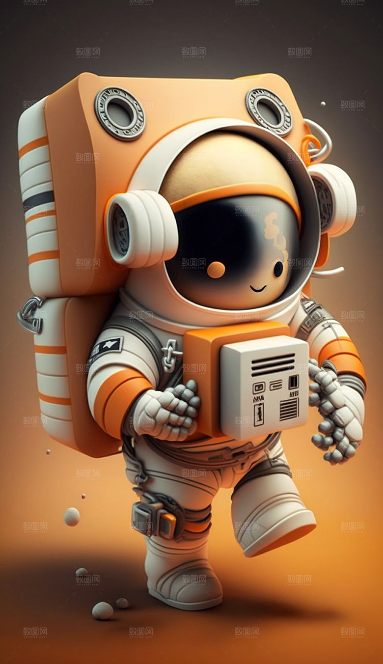 Q版橙色宇航员3D插画