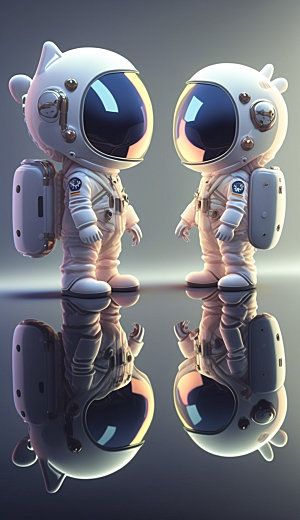 双人宇航员面对面卡通Q版形象