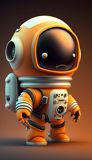 Q版3D宇航员橙色人物插画